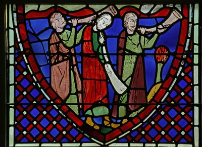 Window depicting sounding the Trumpet by French School